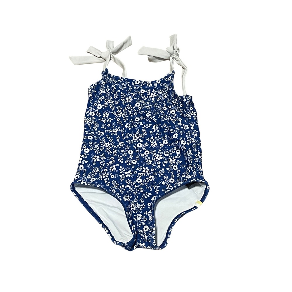 Summersalt Girls 3T One Piece Swimsuit Navy Blue White Floral Tie Shoulder I01‎